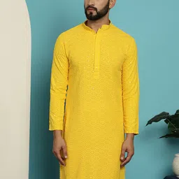 SOJANYA Geometric Embroidered Mandarin Collar Sequined Pure Cotton Straight Kurta-image-45