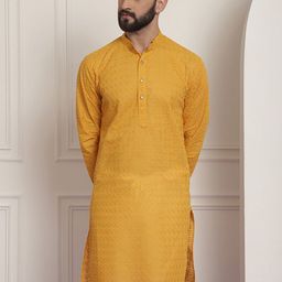 SOJANYA Ethnic Motifs Embroidered Pure Cotton Mandarin Collar Straight Kurta-image-76