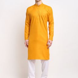 Jompers Men Mustard Yellow Straight Kurta-picture-21