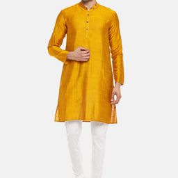indus route by Pantaloons Men Mustard Yellow Thread Work Kurta-picture-11