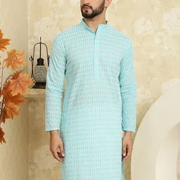 SOJANYA Floral Embroidery Mandarin Collar Straight Kurta-picture-11