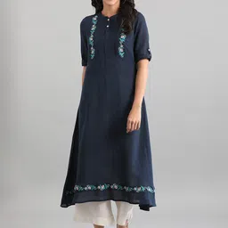 AURELIA Women Blue Solid Thread Work A-Line  Kurta-30