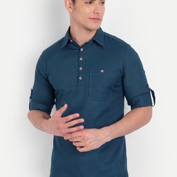 Vida Loca Spread Collar Roll-Up Sleeves Pure Cotton Casual Straight Kurta-image-12