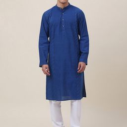 Fabindia Men Striped Woven Design Panelled Cotton Kurta-image-11