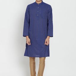 Fabindia Men Blue Geometric Printed Cotton Kurta-image-98