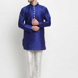 Benstoke Men Blue Silk Short Straight Kurta-image-133