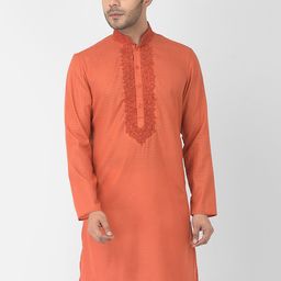 DEYANN Men Orange Thread Work Cotton Kurta-picture-54