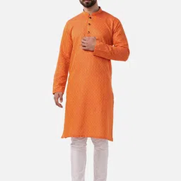 THE KURTA COMPANY Geometric Printed Mandarin Collar Silk Straight Kurta-picture-48