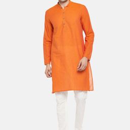 indus route by Pantaloons Men Orange Thread Work Kurta-picture-12