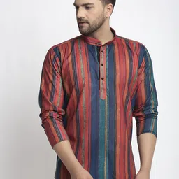 Kaifoo Men Orange Thread Work Kurta-76