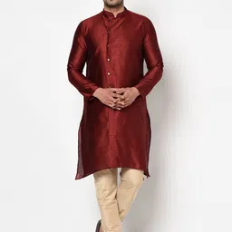 TABARD Men Maroon Solid Jacquard Kurta-image-51