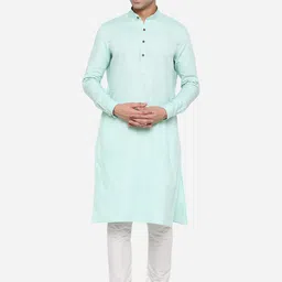 JADE BLUE Men Blue Striped Thread Work Kurta-picture-10