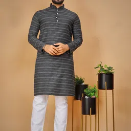 Ekasya Geometric Woven Design Mandarin Collar Long Sleeves Kurta-image-4