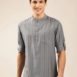 Anouk Striped Mandarin collar Pathani Kurta-image-9