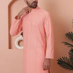 Anouk Striped Sequinsed Mandarin collar Kurta-image-34