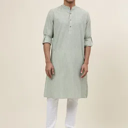 Fabindia Striped Band Collar Roll-Up sleeves Kurta-image-94