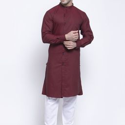 KLOTTHE Men Maroon Solid Kurta-22