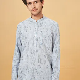 indus route by Pantaloons Abstract Printed Mandarin Collar Pure Cotton Straight Kurta-28
