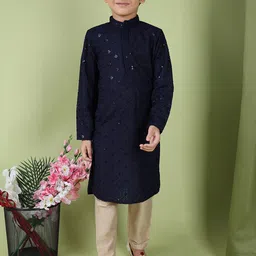 TABARD Boys Floral Embroidered Sequinned Pure Cotton Straight Kurta-42