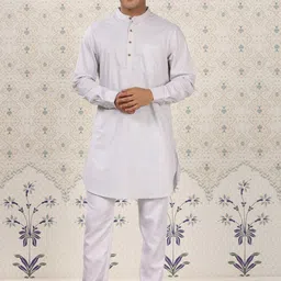 Ode by House of Pataudi Band Collar Straight Pure Cotton Kurta-image-20