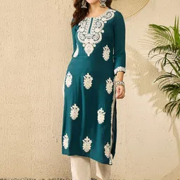 KALINI Floral Embroidered Straight Kurta-51
