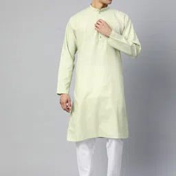 MANQ Men Green Embroidered Thread Work Kurta-image-20