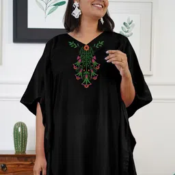 LetsDressUp Floral Embroidered V-Neck Flared Sleeves Thread Work Detailed Kaftan Kurta-56