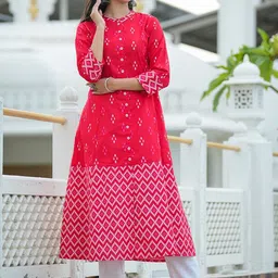 KALINI Geometric Printed Mandarin Collar Cotton Anarkali Kurta-29