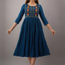 NISHABD Ethnic Motifs Embroidered A-Line Midi Dress-image-23