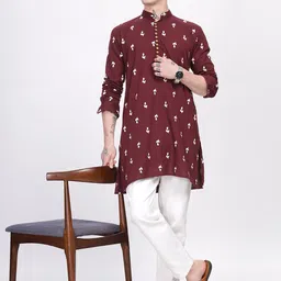 Anouk Men Motif Butta Embroidered Mid Length Kurta-picture-0