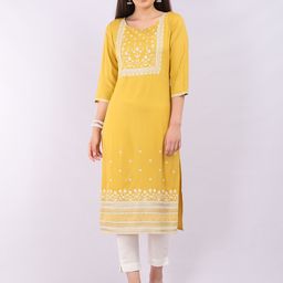 Marcia Women Yellow Ethnic Motifs Embroidered Thread Work Kurta-image-20