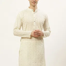 Jompers Men Cream-Coloured Ethnic Motifs Embroidered Straight Kurta-picture-13