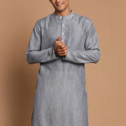 VASTRAMAY Men Grey Thread Work Kurta-picture-0
