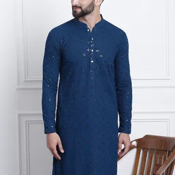 SOJANYA Geometric Embroidered Sequinned Pure Cotton Kurta-image-51