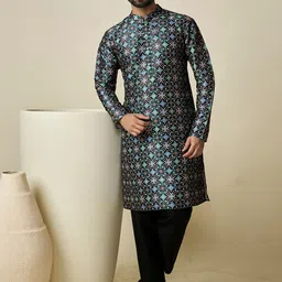 Inddus Geometric Woven Design Mandarin Collar Regular Kurta-picture-7