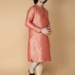 NAMASKAR Ethnic Motifs Woven Design Mandarin Collar Silk Kurta-picture-25