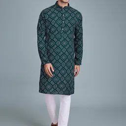 SHUBHVASTRA Bandhani Printed Mandarin Collar Straight Kurta-54