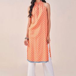 Global Desi Floral Printed Keyhole Neck Sleeveless Straight Kurta-28