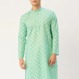 Jompers Men Green & White Ethnic Motifs Printed Kurta-image-48