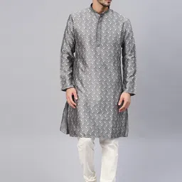 SOJANYA Woven Design Mandarin Collar Silk Cotton Kurta-image-22
