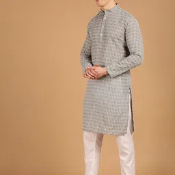 SOJANYA Ethnic Motifs Embroidered Band Collar Pure Cotton Kurta-image-50