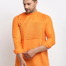 Kaifoo Men Orange Geometric Thread Work Kurta-63