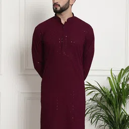 Armaan Ethnic Geometric Embroidered Sequinned Straight Pure Cotton Kurta-image-37