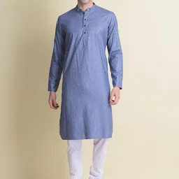 NAMASKAR Men Blue Cotton Solid Kurta-picture-25