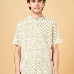 indus route by Pantaloons Geometric Mandarin Collar Roll-Up Sleeves Cotton Kurta-image-68