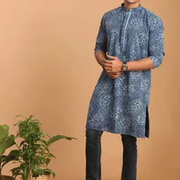 SHVAAS by VASTRAMAY Floral Printed Thread Work Pure Cotton Sustainable Kurta-43