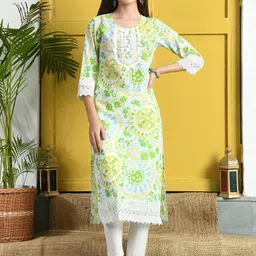 CRENOL THREADS Women Floral Printed Thread Work Kurta-image-54