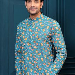 Hatheli Floral Printed Mandarin Collar Pure Cotton Straight Kurta-image-65
