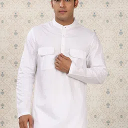 Ode by House of Pataudi Band Collar Pure Cotton short Kurta-image-55