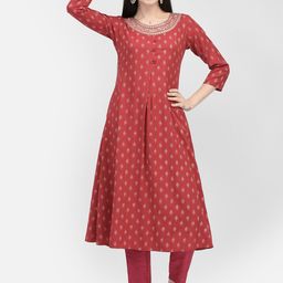 Span Ethnic Motifs Printed Sequinned A-Line Kurta-0